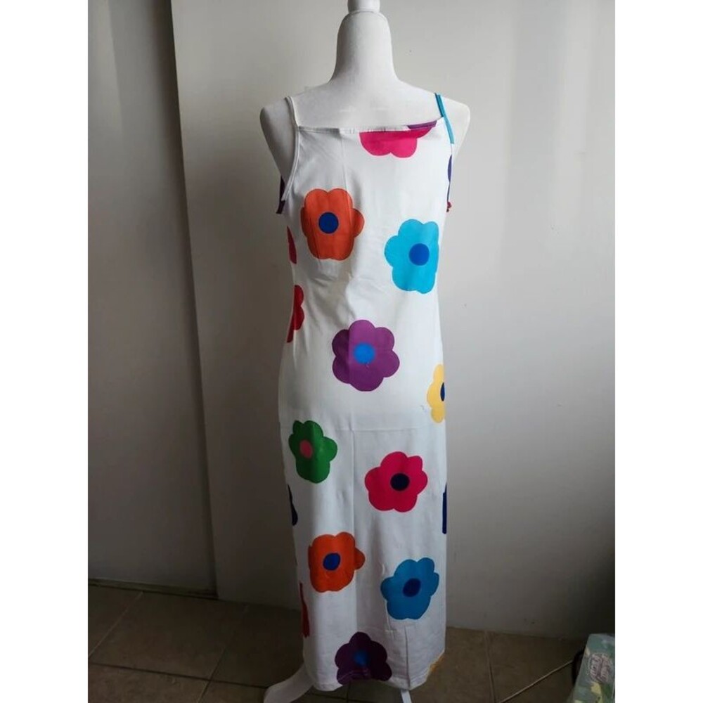 White Retro Floral Tank Style Maxi Dress Size 12 XL